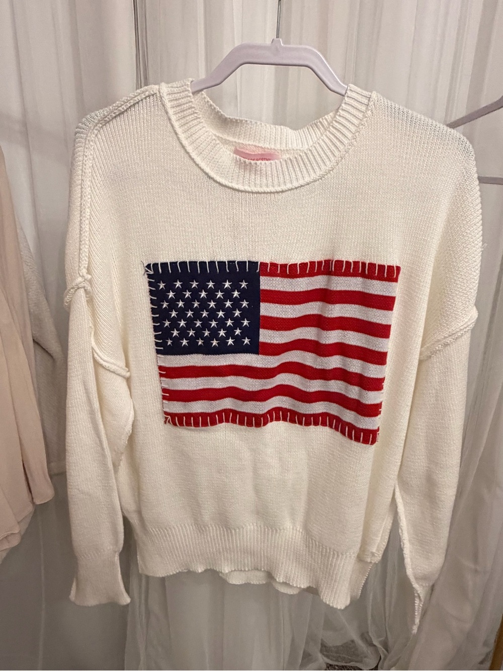 Simply Southern White Sweater with Red and Blue American Flag - Picture 2 of 4